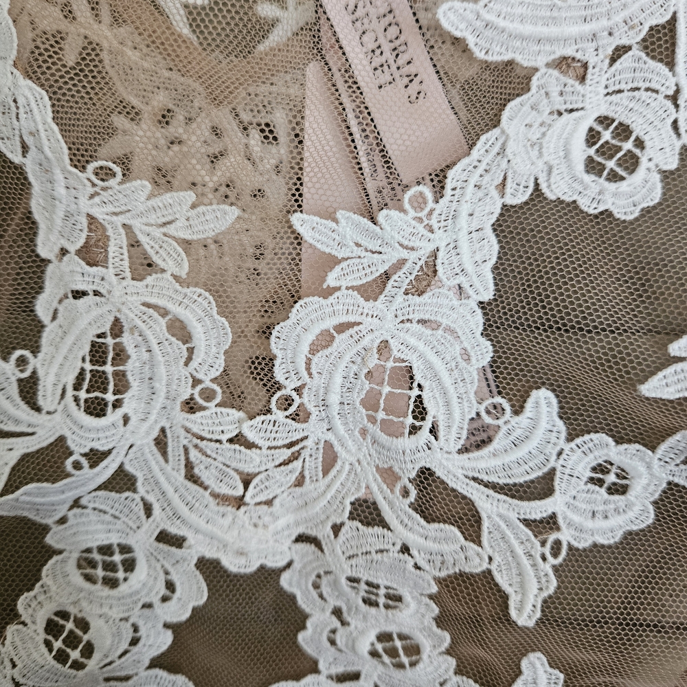 Victoria's Secret Pink Sheer Lace Bodysuit with White Floral Trim - Picture 4 of 6